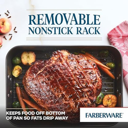 Farberware Bakeware Nonstick Roaster, Roasting Pan with Rack, Gray