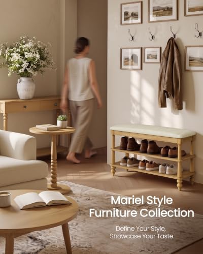 VASAGLE 2-Tier Shoe Bench, Wooden Entryway Bench, 31.5 Inches Width