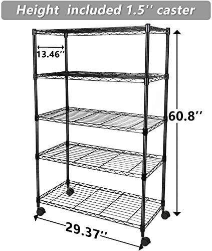 Simple Deluxe Heavy Duty 5-Shelf Storage Shelving Unit, 1250lbs Loading Capacity, 29.92" D x 13.98" W x 61.09" H, Black