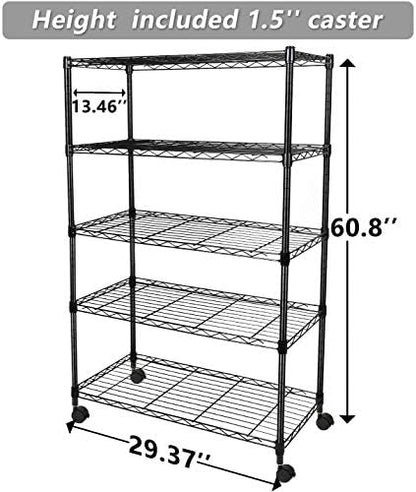 Simple Deluxe Heavy Duty 5-Shelf Storage Shelving Unit, 1250lbs Loading Capacity, 29.92" D x 13.98" W x 61.09" H, Black