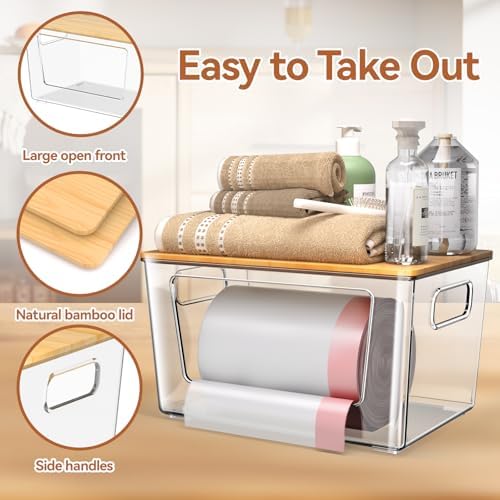 spospo 2 Pack Trash Bag Holder with Bamboo Lid Stackable Trashbag Dispenser