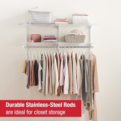 Rubbermaid Configurations Custom Closet Kit 3-6 Ft. Adjustable Metal Wire Shelving White Finish Expandable Organization System Hardware Included for Home Closet/Pantry/Laundry/Mudroom
