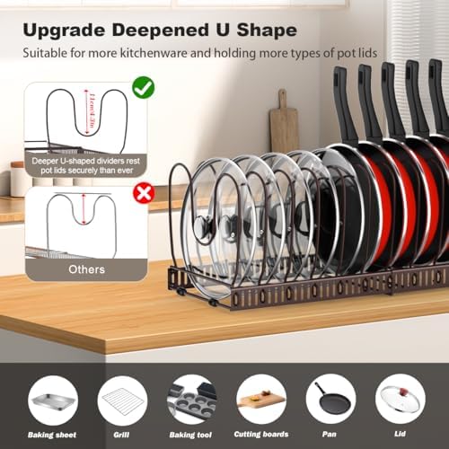 Housolution Pot and Pan Lid Organizer Holder Storage Rack, Bronze