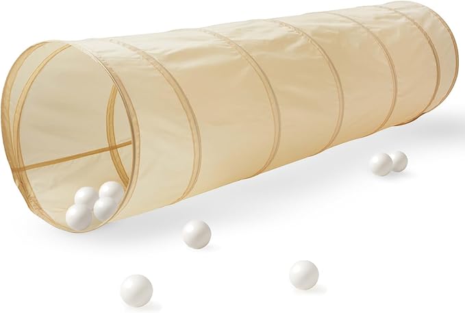 3 Sprouts Kids Play Tunnel - Pop Up Collapsible Tunnels with Recycled Fabric - Fun Crawling Tunnel for Toddler, Baby, Children to Crawl Through, Gross Motor Toy for Indoor Play - Beige