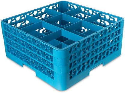 Carlisle FoodService Products RG9-314 OptiClean 9 Compartment Glass Rack with 3 Extenders, 5-13/16" Compartments, Blue (Pack of 2)