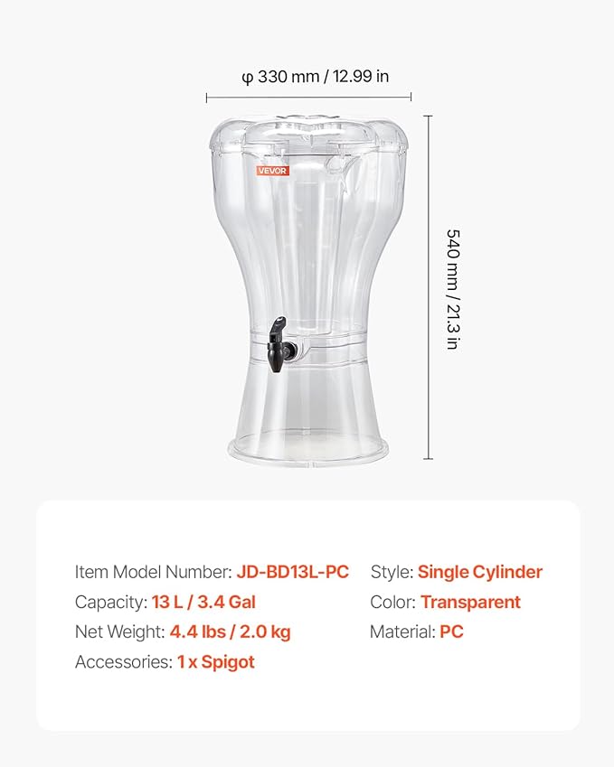 VEVOR Beverage Dispenser, 3.4 Gallon Drink Dispenser