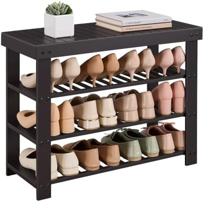 SONGMICS Bamboo Shoe Bench with Seat, 11.3 x 27.6 x 20.5 Inches