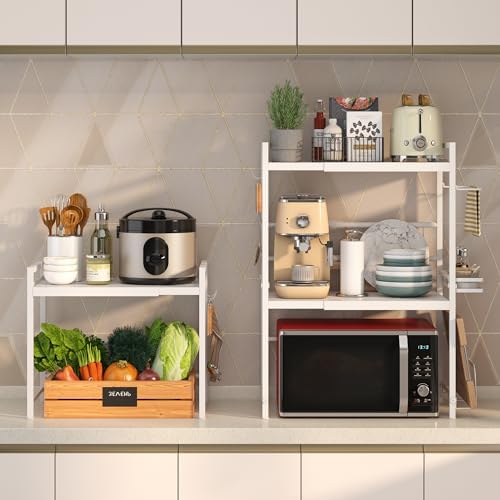 DOLALIKE Expandable Microwave Stand Kitchen Countertop Organizer, White