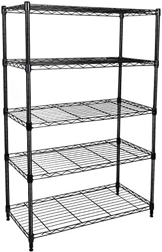 Simple Deluxe Heavy Duty 5-Shelf Storage Shelving Unit, 1250lbs Loading Capacity, 29.92" D x 13.98" W x 61.09" H, Black