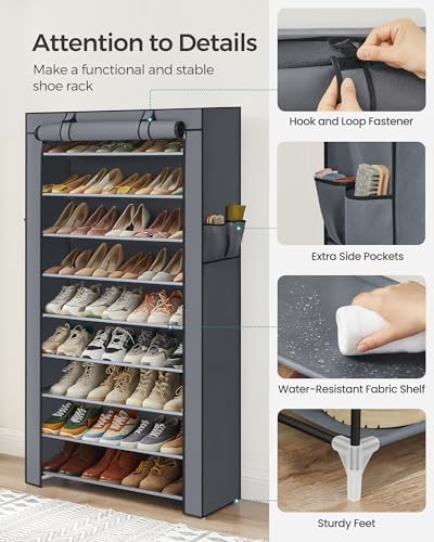 SONGMICS 10-Tier Shoe Rack with Cover, Shoe Storage Cabinet for 40-50 Pairs