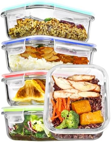 Vtopmart 5Pack 22oz Glass Storage Containers with Lids, Multicolour