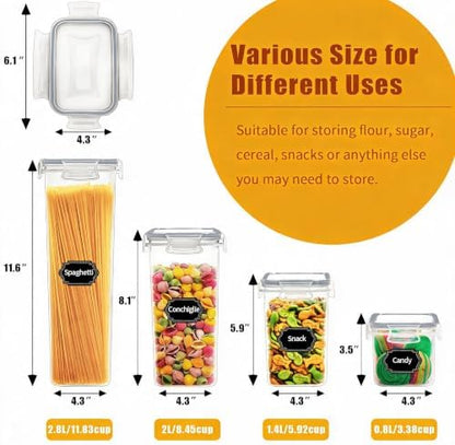Wildone Airtight Food Storage Containers with Lids, 14PC Plastic Kitchen Containers Storage Set for Pantry Organization and Storage, Cereal, Flour and Sugar Containers, Include 20 Labels & Pen