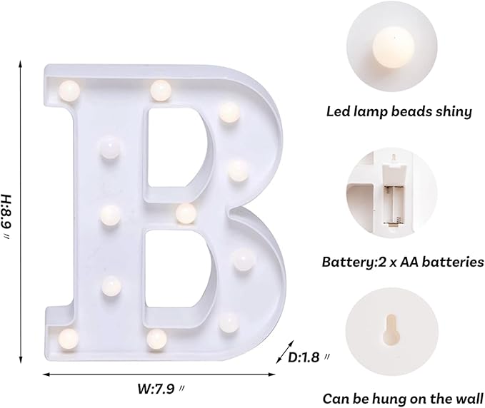 Foaky LED Letter Lights Sign Marquee Light Up Letters Sign for Night Light Wedding/Birthday Party Battery Powered Christmas Lamp Home Bar Decoration(B)