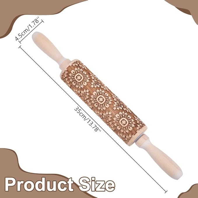 Embossed Wooden Rolling Pin Flower Print 35cm Rolling Pin