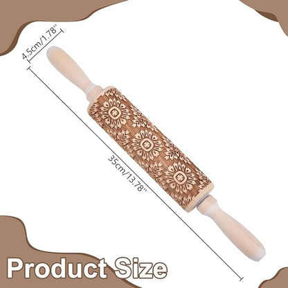 Embossed Wooden Rolling Pin Flower Print 35cm Rolling Pin
