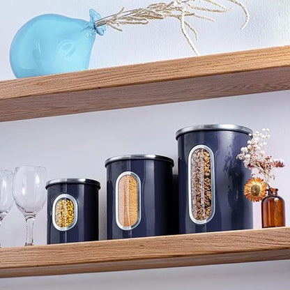 Mixpresso 3-Pcs Blue Canisters Set for Kitchen Storage Airtight Jars