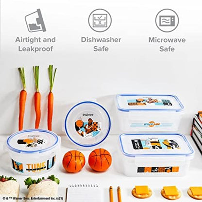 Snapware 8-Pc Plastic Food Storage Container Set, 4.6-Cup & 3-Cup Meal Prep Containers with Lid, BPA-Free Lids with 4 Tab Locking Lids, Dishwasher, Microwave, and Freezer Safe, Space Jam: A New Legacy