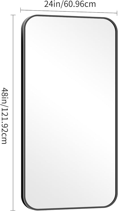 24" x 48"Bathroom Mirror, Matte Black Wall Mirror