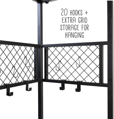 Honey-Can-Do Garage Entryway Storage Unit With Light, Hooks and Clothes-Hanging Bar, Black SHF-09842 Black