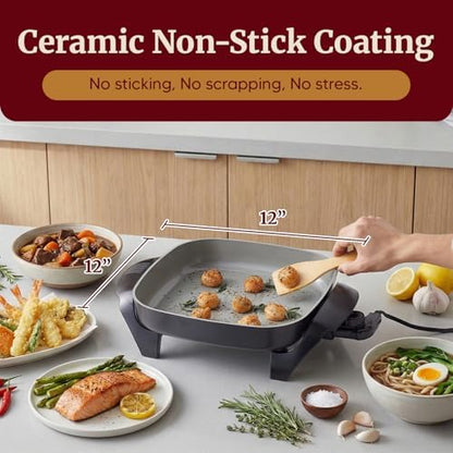 Elite Gourmet 12" Ceralast™ PFAS-Free Ceramic Electric Skillet, 1200W