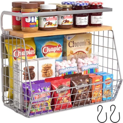 Ofiray-home Magnetic Fridge Shelf with Wood Lid, Fruit Potato Onion Storage Bins, Pantry Organizers, Large Container Spice Rack for Refrigerator, Kitchen Counter, Cabinet (1, Silver)