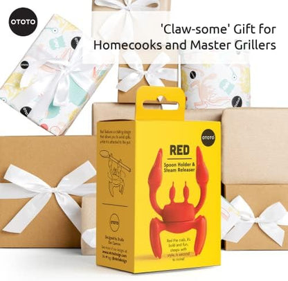 OTOTO 2 in 1 Silicone Spoon Rest & Steam Releaser - Large Spoon Holder for Stove Top - Unique and Useful Gift for Cooking - Heat Resistant Utensil Rest, Kitchen Gadgets, Red Gift (Red the Crab)
