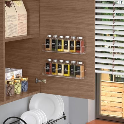 PMMASTO 2-Pack Clear Acrylic Self-Adhesive Spice Racks with 12 Empty Jars