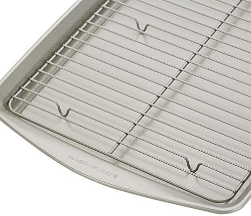 Rachael Ray Nonstick Bakeware Set without Grips, Nonstick Cookie Sheets / Baking Sheets and Cooling Rack - 2 Piece, Silver