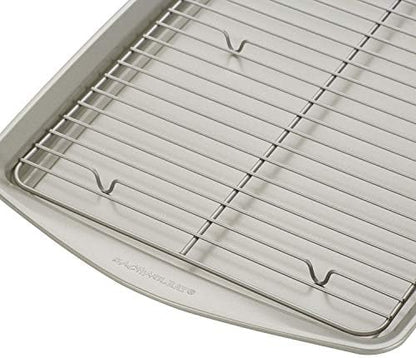Rachael Ray Nonstick Bakeware Set without Grips, Nonstick Cookie Sheets / Baking Sheets and Cooling Rack - 2 Piece, Silver