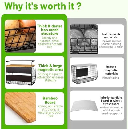 Ofiray-home Magnetic Shelf for Fridge with Wood Lid, Fruit Potato and Onion Storage Bins, Pantry Organizers & Storage, Large Container Magnetic Spice Rack for Refrigerator, Kitchen Counter, Cabinet