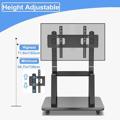 Hellsehen Mobile TV Cart, Rolling TVs Cart on Wheels Height Adjustable