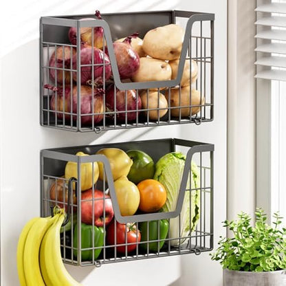 Grey Magnetic Shelf for Fridge, 2-Pack Potato and Onion Storage Bin
