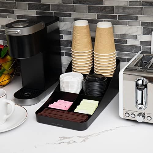 Mind Reader Cup and Condiment Station, Countertop Organizer, Coffee Bar, Kitchen, Stirrers, 7.25" L x 15.5" W x 5.25" H, Black (Pack of 4)