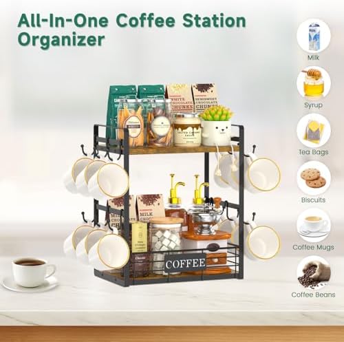 EsLuker.ly Coffee Mug Cup Holder Tree Bar Station Organizer, 2 Tier