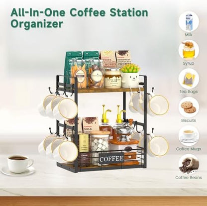 EsLuker.ly Coffee Mug Cup Holder Tree Bar Station Organizer, 2 Tier