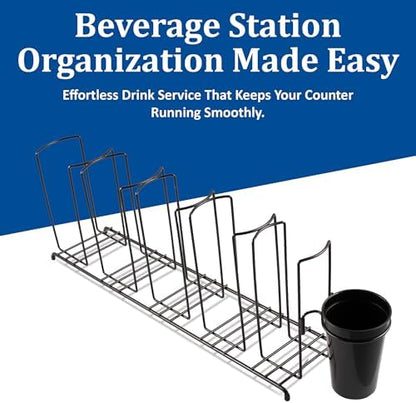 San Jamar Wireworks Cup and Lid Wire Organizer 5 Stacks with Straw Caddy for Restaurants, Dining Halls, and Fast Food, Steel Wire, 8.5 x 27.5 x 5.25 Inches, Black