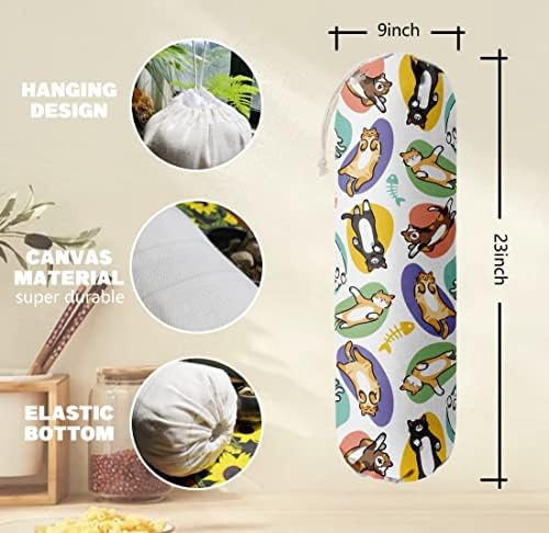 Cat Pattern Grocery Bags Holder Organizer For Shopping Bags，Wall Mount Plastic Bags Storage Container Dispensers, Pet Lovers Home Kitchen Gifts For Family, Friends, Cat Mom, Cat Dad, Women