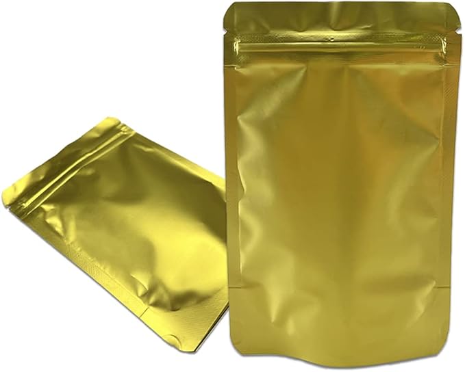 PABCK 50 Pieces 5.5x7.87 inch(Inside Size 4.7x5.1 inch) Stand-Up Resealable Heat Seal Bags 3.55mil Thick Frosted Gold Foil Sealed Bags for Zip Packaging Lock Food Storage Pouch