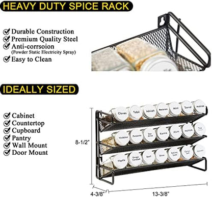 SpaceAid Spice Rack Organizer with 21 Spice Jars, 386 Spice Labels, Chalk Marker and Funnel Set for Cabinet, Countertop, Pantry, Cupboard or Door & Wall Mount - 21 Jars, 13.4" W × 9" H, White
