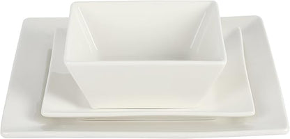Gibson Home Zen Buffet Hard Square Porcelain Chip and Scratch Resistant Dinnerware Set, White, Service for 8 (24pcs)