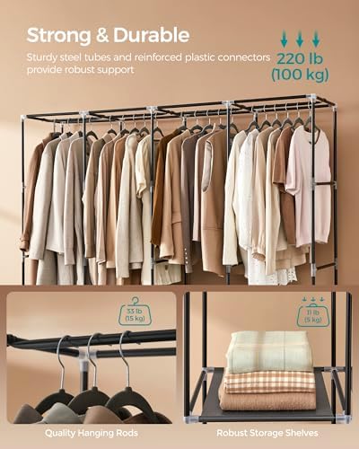 SONGMICS Portable Closet with Cover, 4 Hanging Rods and Shelves