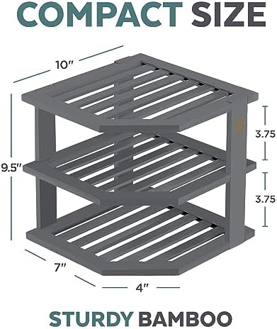 Bambüsi Grey 3-Tier Corner Shelf, Kitchen Cabinet Organizer, Bamboo Rack
