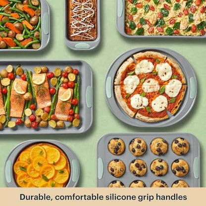Pyrex 8-Piece Metal Bakeware Set with Heatsafe Silicone Handles, Sage