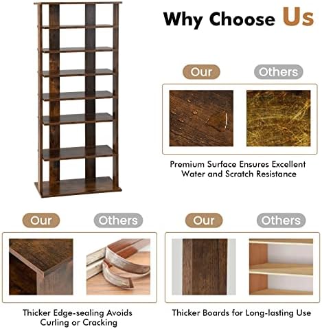 COSTWAY 7 Tiers Shoe Rack, Patented Shoe Organizer (Rustic Brown)