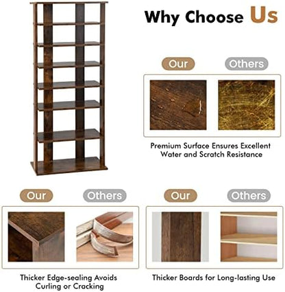 COSTWAY 7 Tiers Shoe Rack, Patented Shoe Organizer (Rustic Brown)