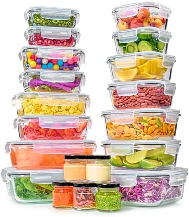40pc Set Glass Food Storage Containers & Bowls with Airtight Lids - Leakproof BPA-Free Meal Prep Airtight Stackable Lunch Boxes, Kitchen Pantry & Storage Organizers - Microwave Freezer Dishwasher Safe