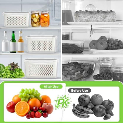 5 Pack Fridge Fruit Storage Containers with Colander, Vent and Handle