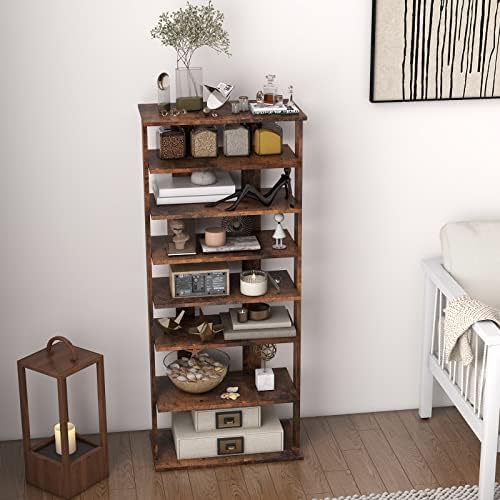 COSTWAY 7 Tiers Shoe Rack, Patented Shoe Organizer (Rustic Brown)