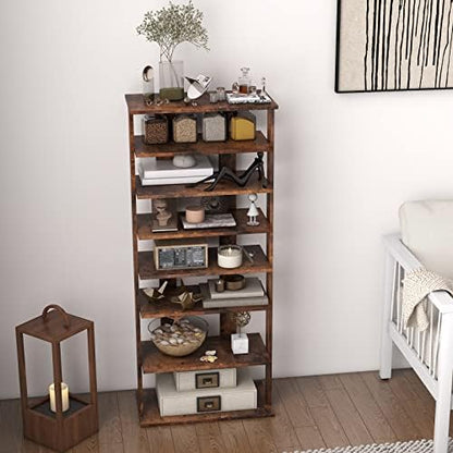 COSTWAY 7 Tiers Shoe Rack, Patented Shoe Organizer (Rustic Brown)