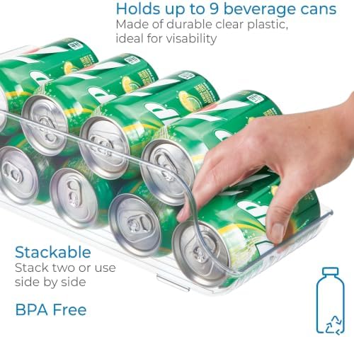 iDesign Water Bottle Organizer and Soda Can Dispenser for Refrigerator or Pantry - Set of 3 - Clear